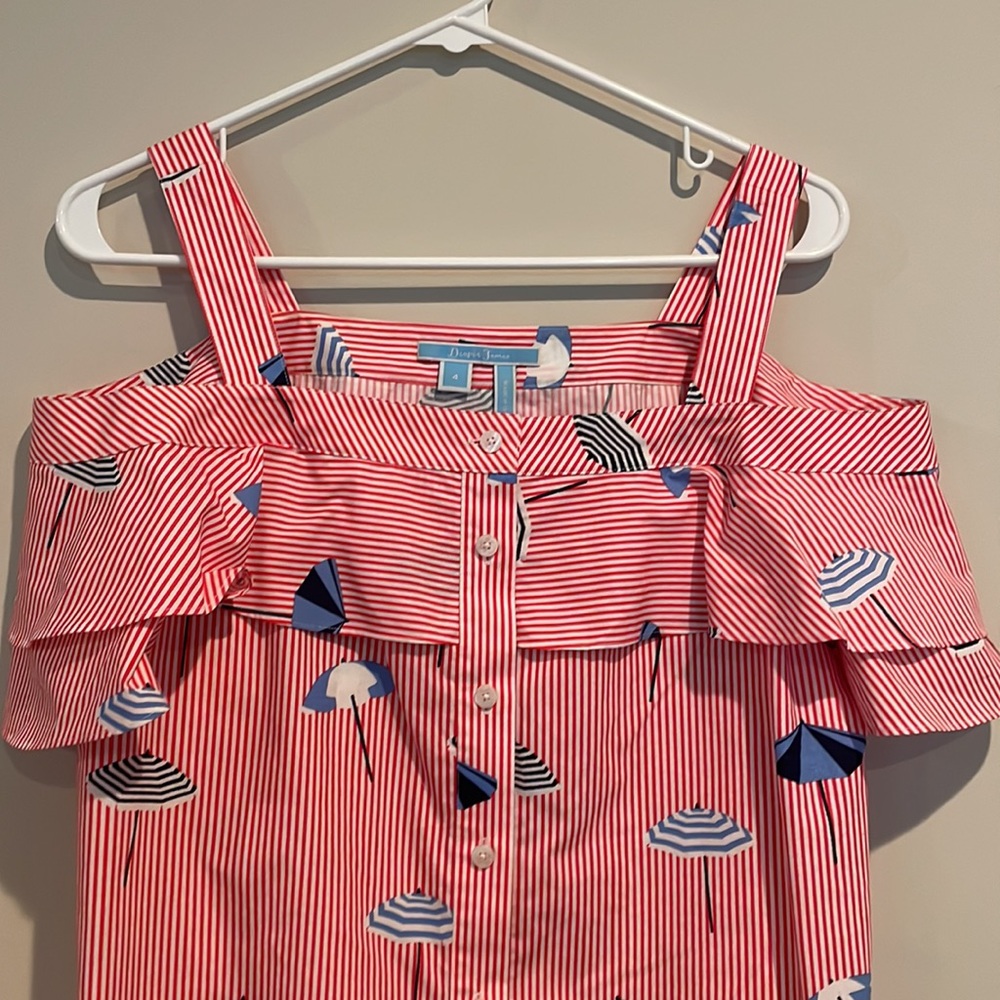 Draper James Summer Umbrella Nellie Cold Shoulder Top Size 4 - Picture 8 of 9